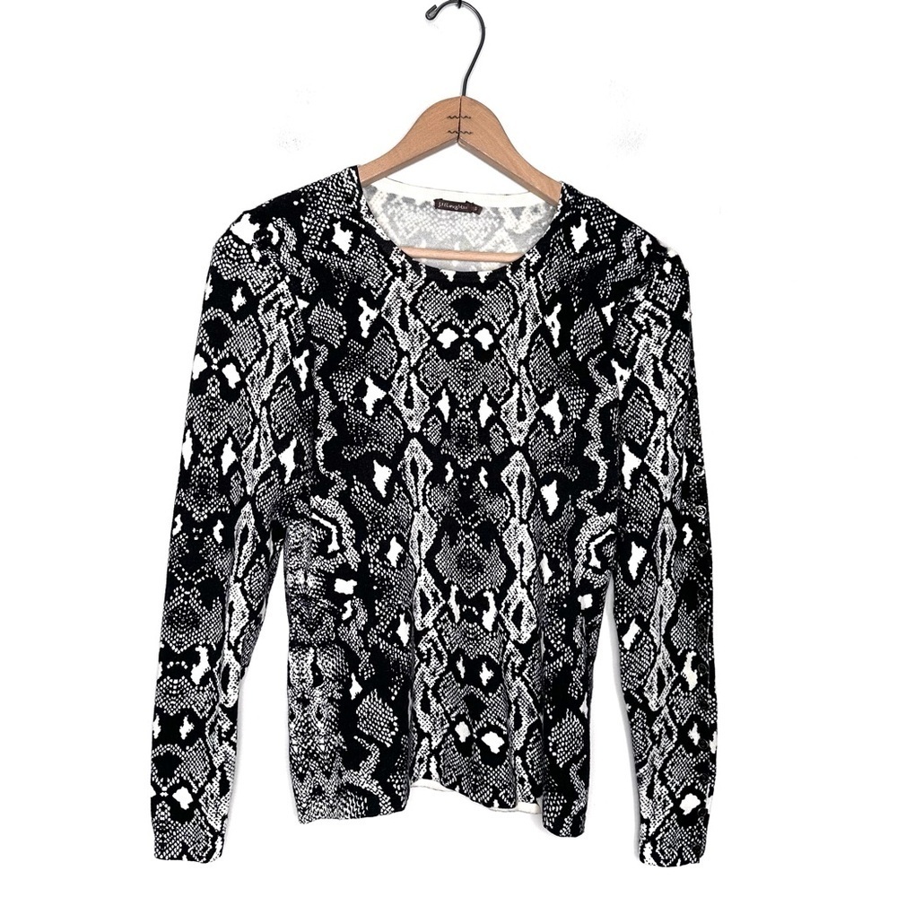 J. McLaughlin Black and White Snake Skin Print Button Sleeve Sweater Size Small